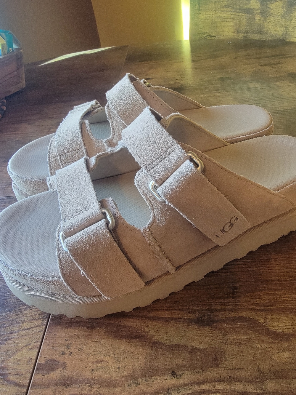 UGG Pink Suede Double Strap Slide Sandals